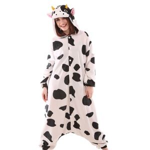 Funziez! Adult Unisex Cow One-Piece Costume Cosplay Hooded Pajamas Sleepwear, 2X